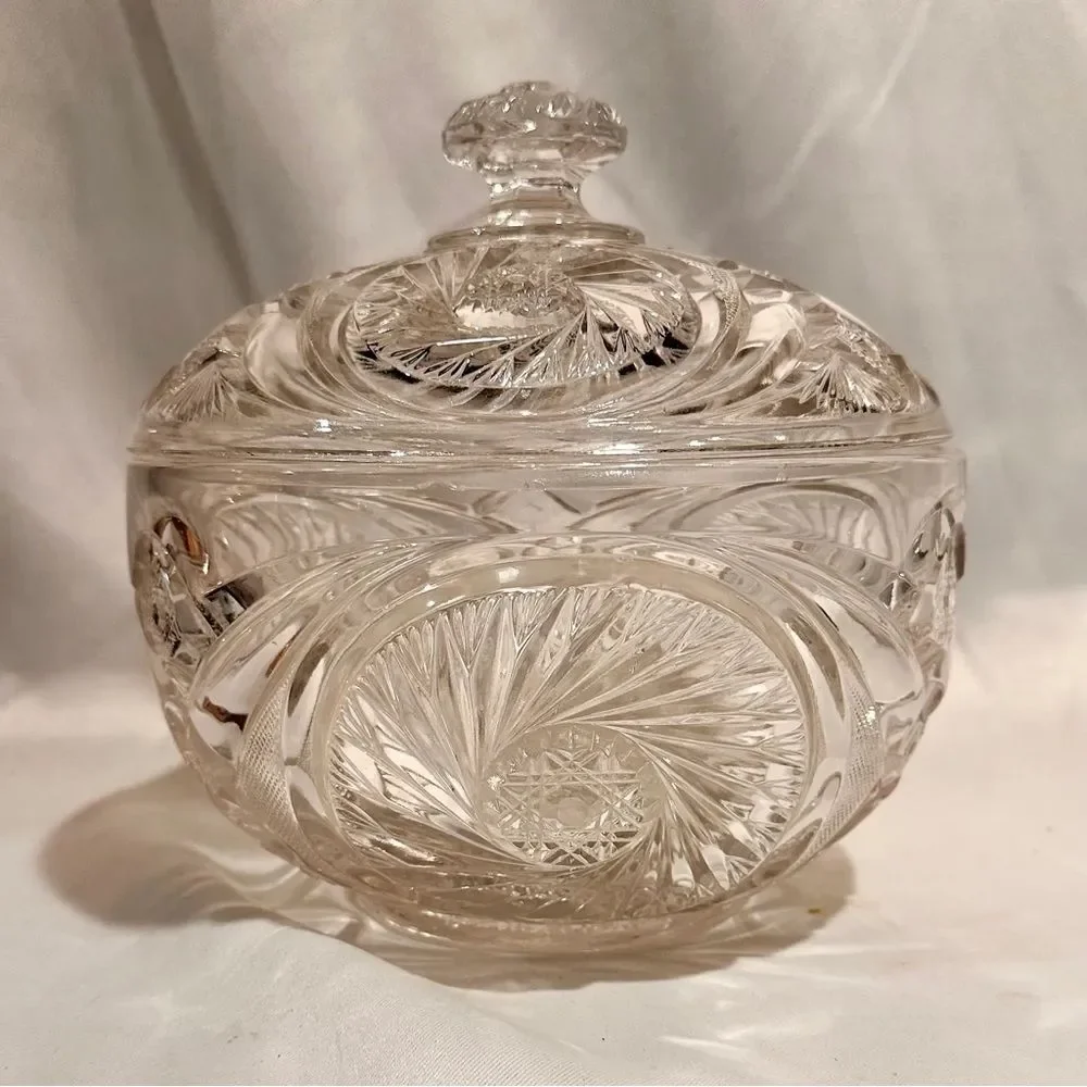 Vintage American Pressed Glass Decanter Star Pinwheel Pattern Water Wine Carafe